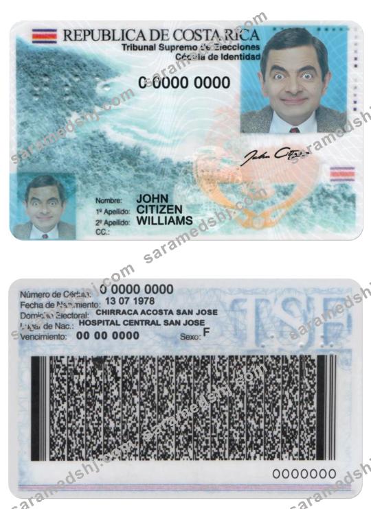 Costa Rica identity card PSD template, with fonts, version 2
